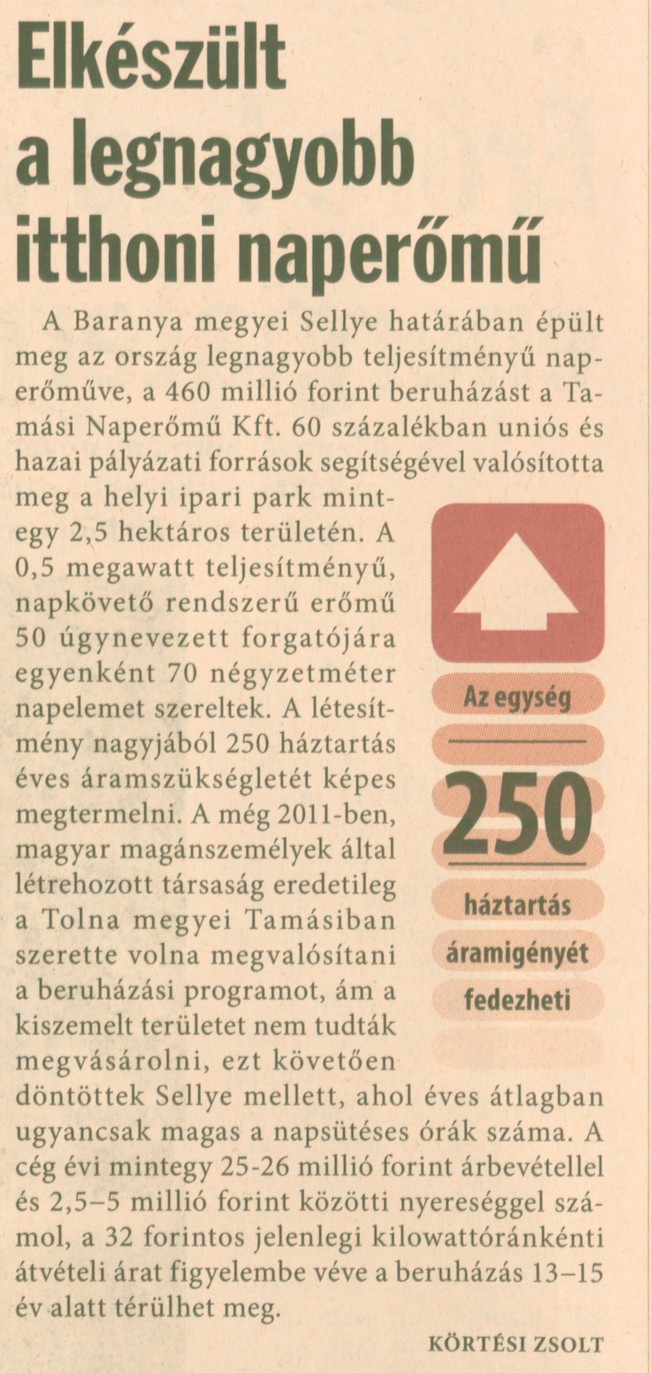 Elkészült a legnagyobb itthoni naperőmű