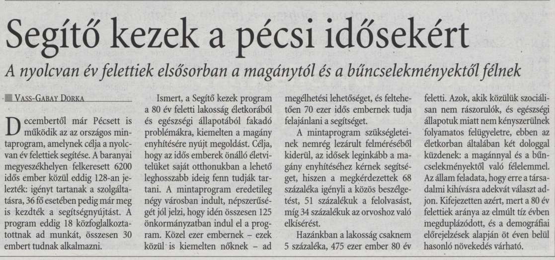 Segítő kezek a pécsi idősekért