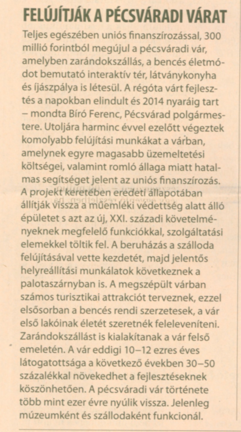 Felújítják a pécsváradi várat