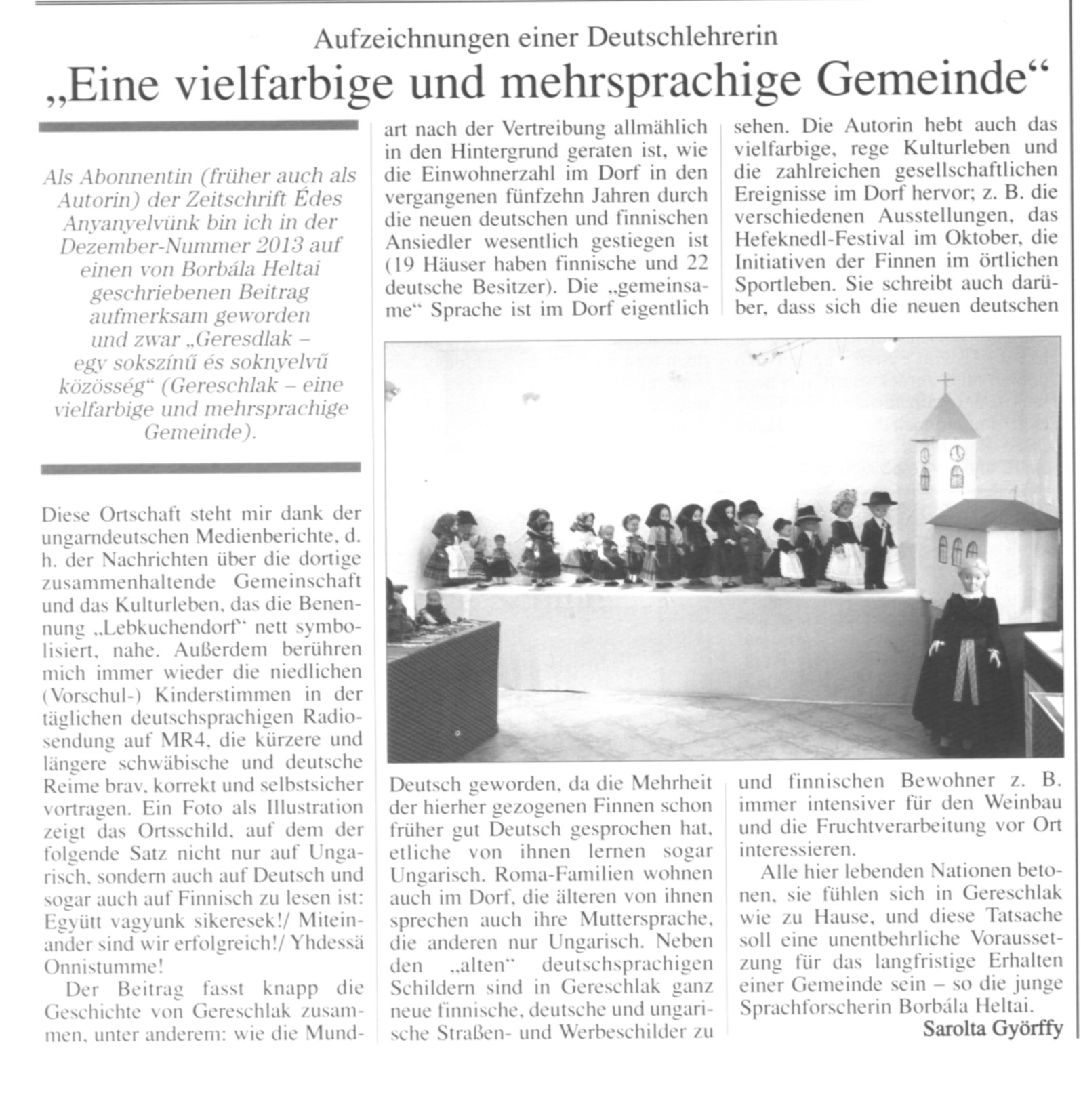 "Eine vielfarbige und mehrsprachige Gemeinde" Aufzeichnungen einer Deutschlehrerin