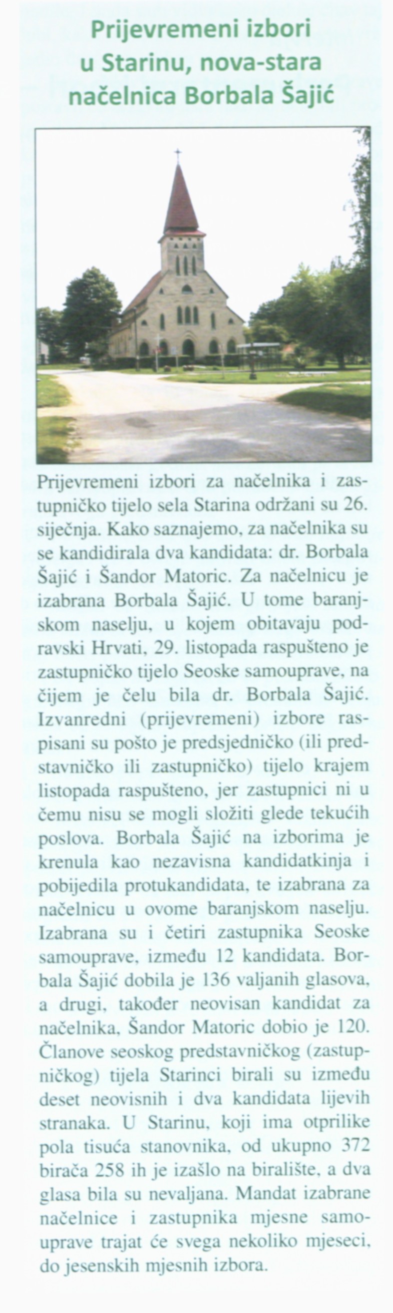Prijevremeni izbori u Starinu, nova-stara načelnica Borbala Šajić