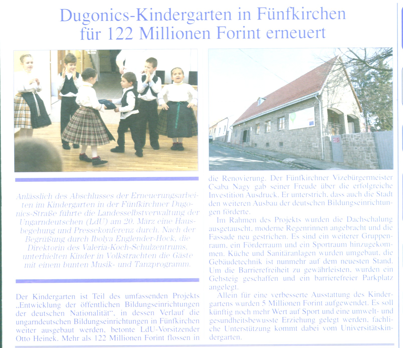 Dugonics-Kindergarten in Fünfkirchen für 122 Millionen Forint erneuert