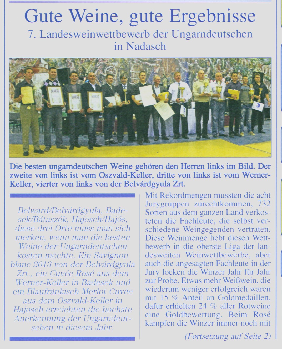 Gute Weine, gute Ergebnisse 7. Landesweinwettbewerb der Ungarndeutschen in Nadasch