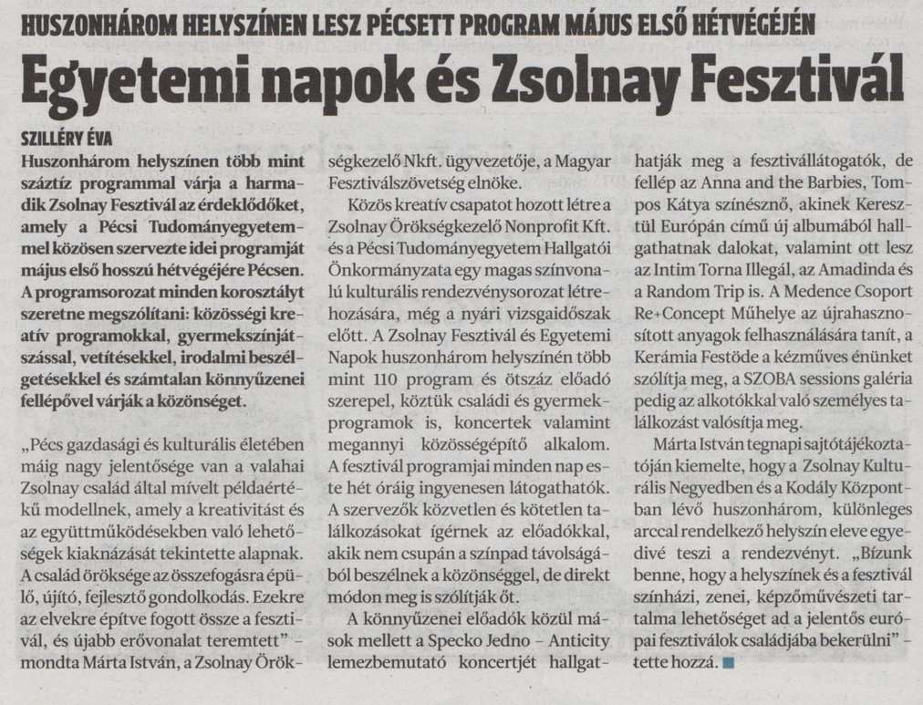 Egyetemi napok és Zsolnay Fesztivál