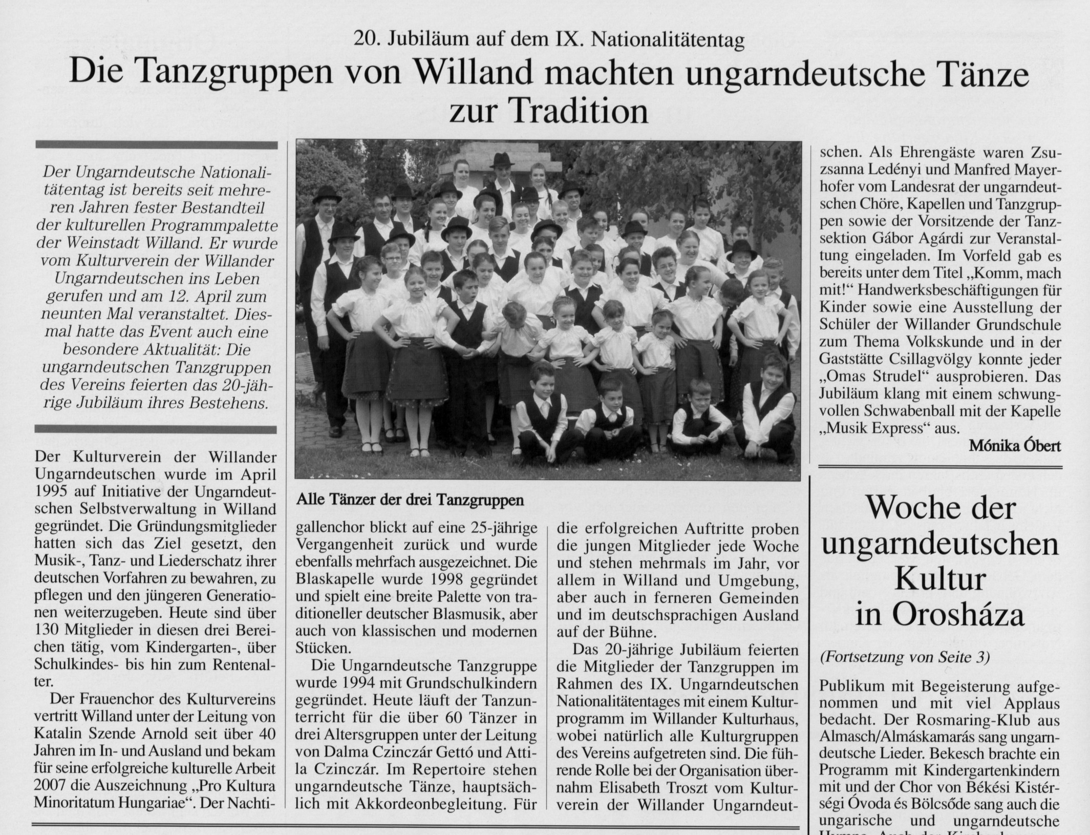 Die Tanzgruppen von Willand machten ungarndeutsche Tänze zur Tradition 20 Jubiläum auf dem IX. Nationalitätentag