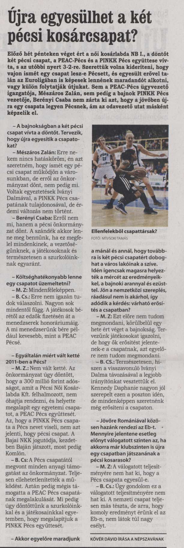 Újra egyesülhet a két pécsi kosárcsapat