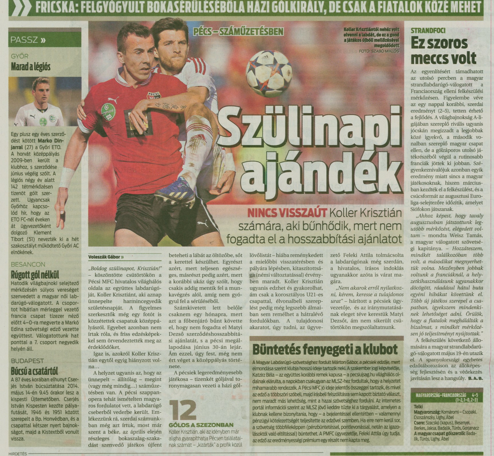 Szülinapi ajándék Nincs visszaút Koller Krisztián számára, aki bűnhődik, mert nem fogadta el a hosszabbítási ajánlatot
