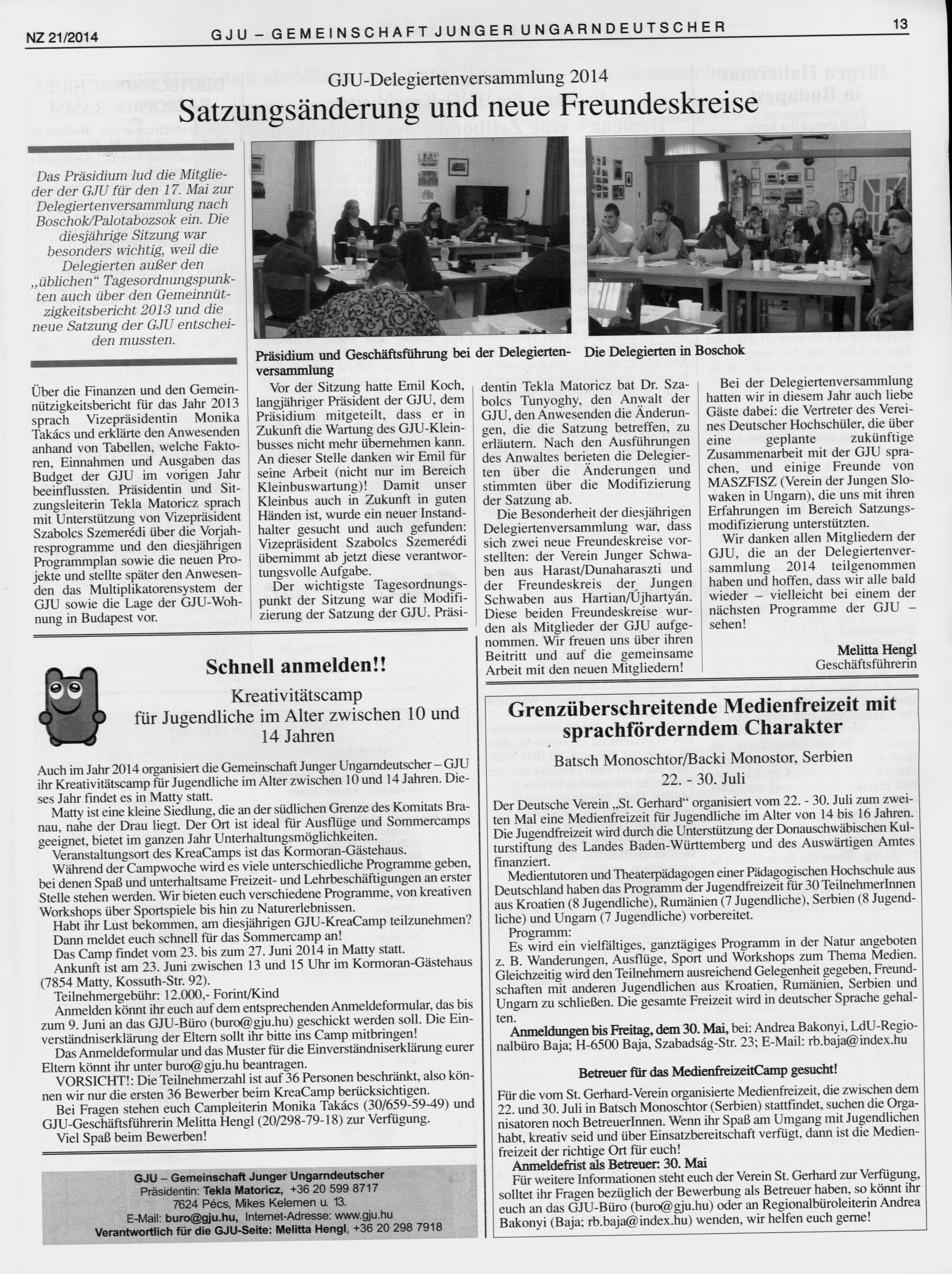 Satzungsänderung und neue Freundeskreise GJU-Delegiertenversammlung 2014