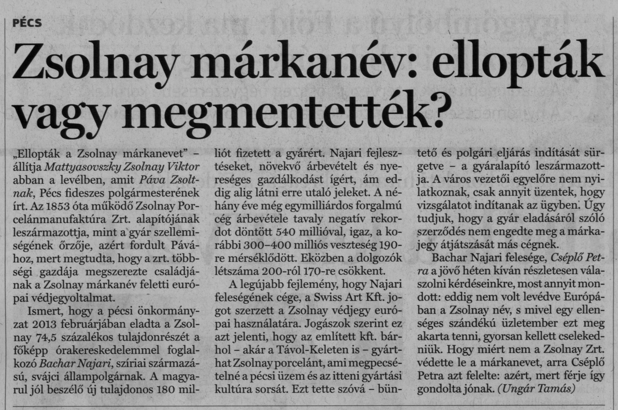 Zsolnay márkanév: ellopták vagy megmentették?