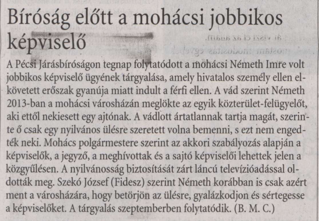 Bíróság előtt a mohácsi jobbikos képviselő