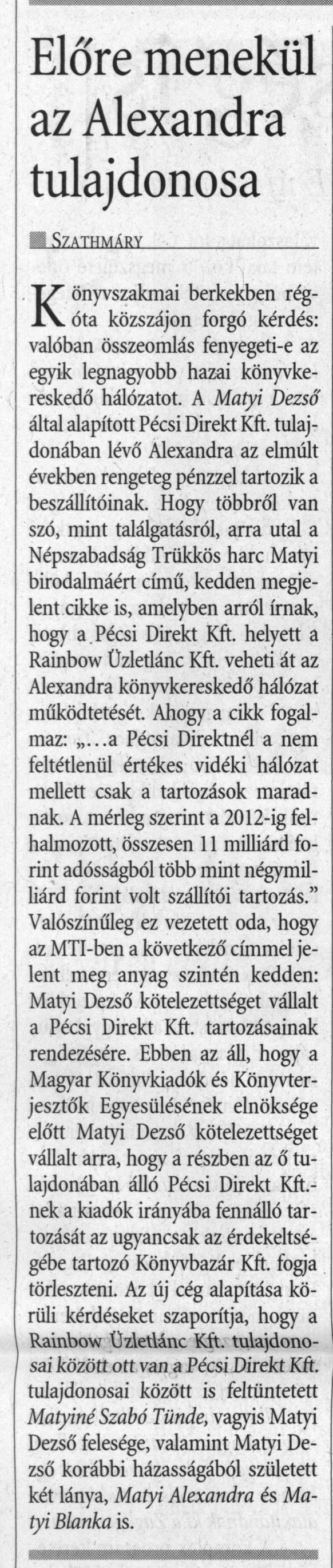 Előre menekül az Alexandra tulajdonosa