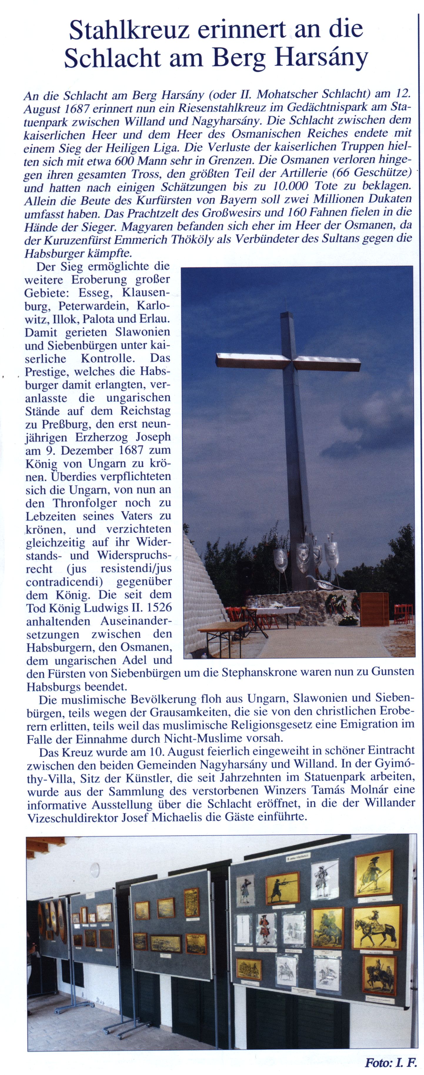Stahlkreutz erinnert an die Schlacht am Berg Harsány