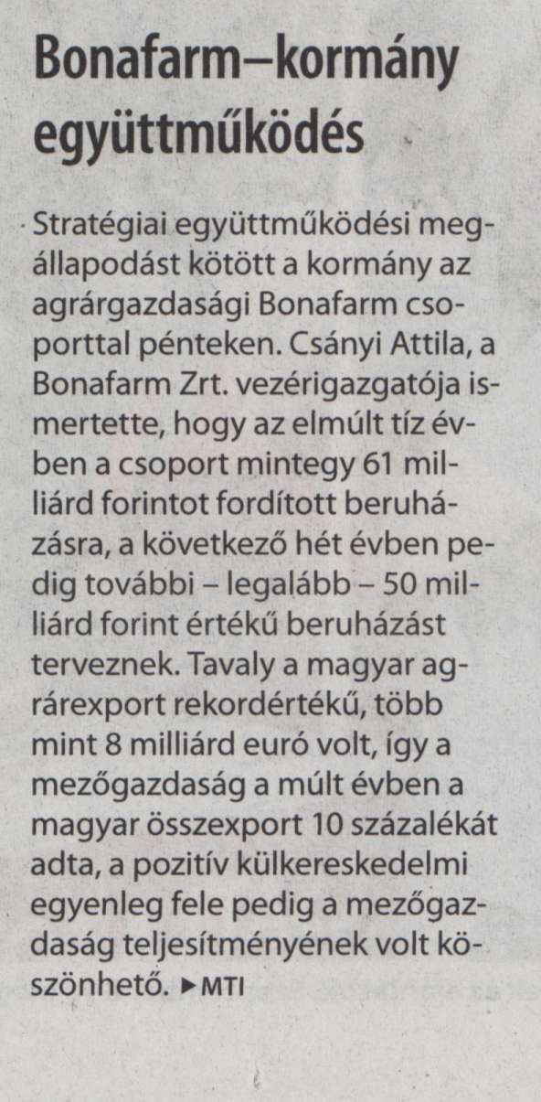 Bonafarm-kormány együttműködés