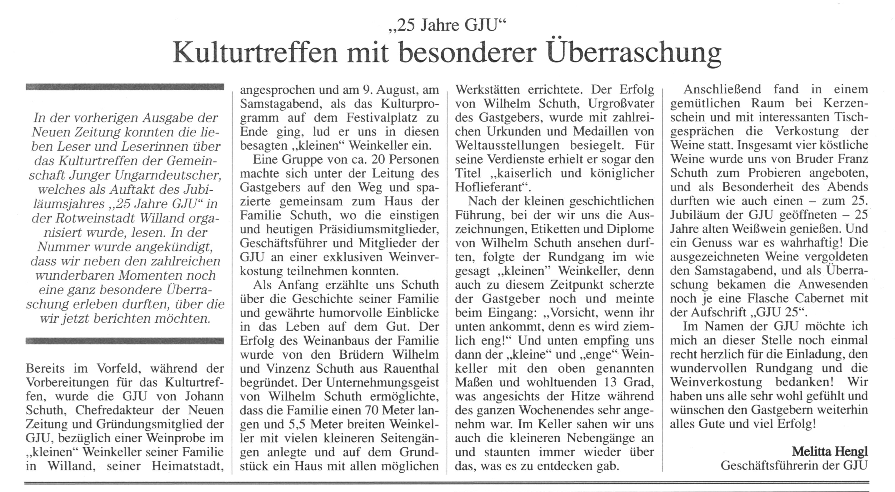 "25 Jahre GJU" Kulturtreffen mit besonderer Überraschung