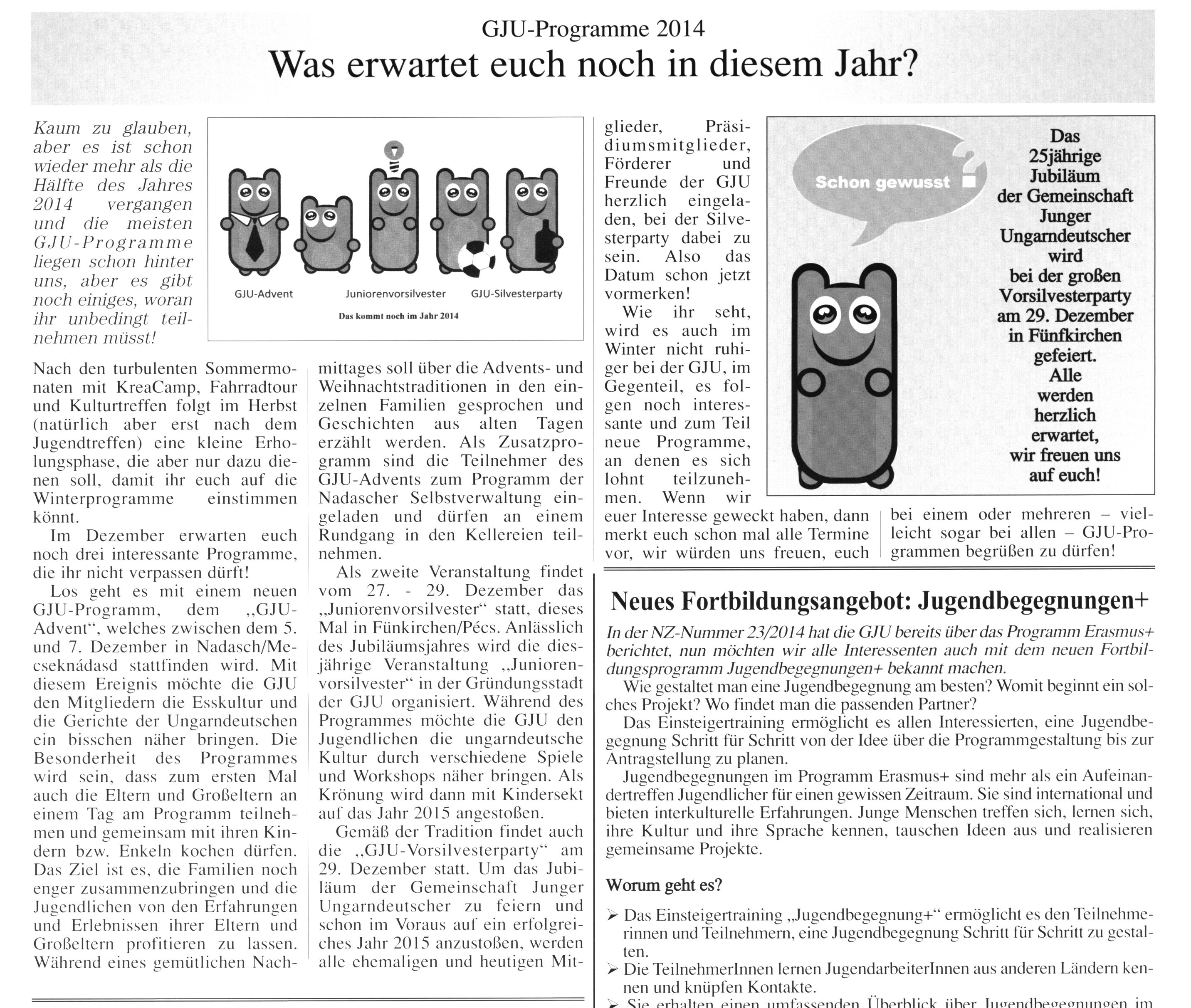 Was erwartet euch noch in diesem Jahr GJU-Programme 2014