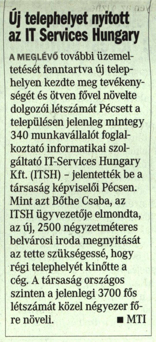 Új telephelyet nyitott az IT Services Hungary