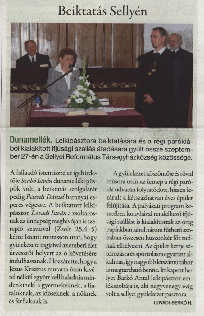 Beiktatás Sellyén