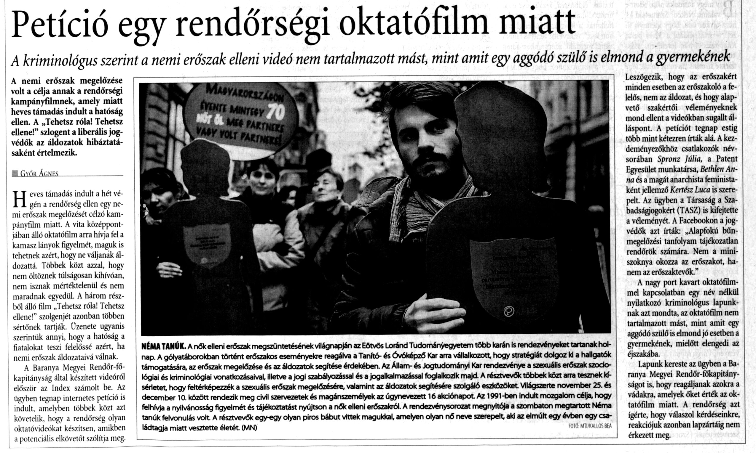 Petíció egy rendőrségi oktatófilm miatt A kriminológus zserint a nemi erőszak elleni videó nem tartalmazott mást, mint amit egy aggódó szülő is elmond a gyermekének