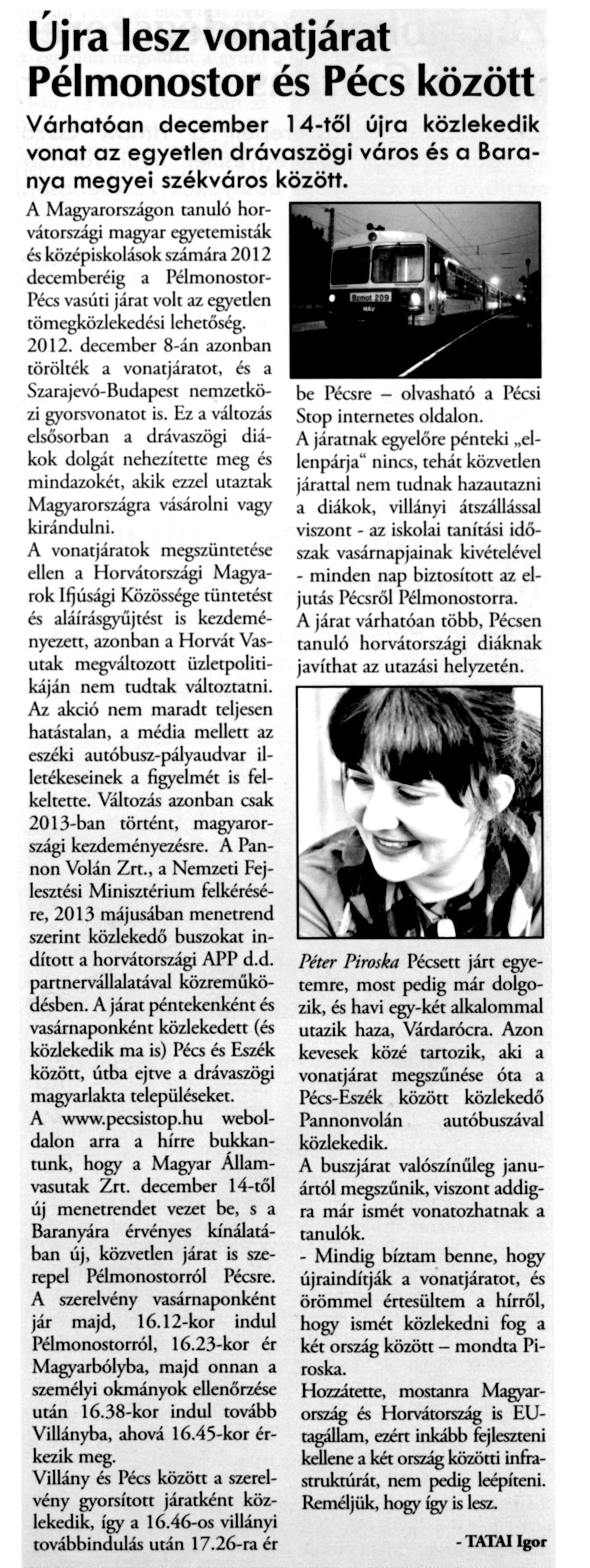 Újra lesz vonatjárat Pélmonostor és Pécs között