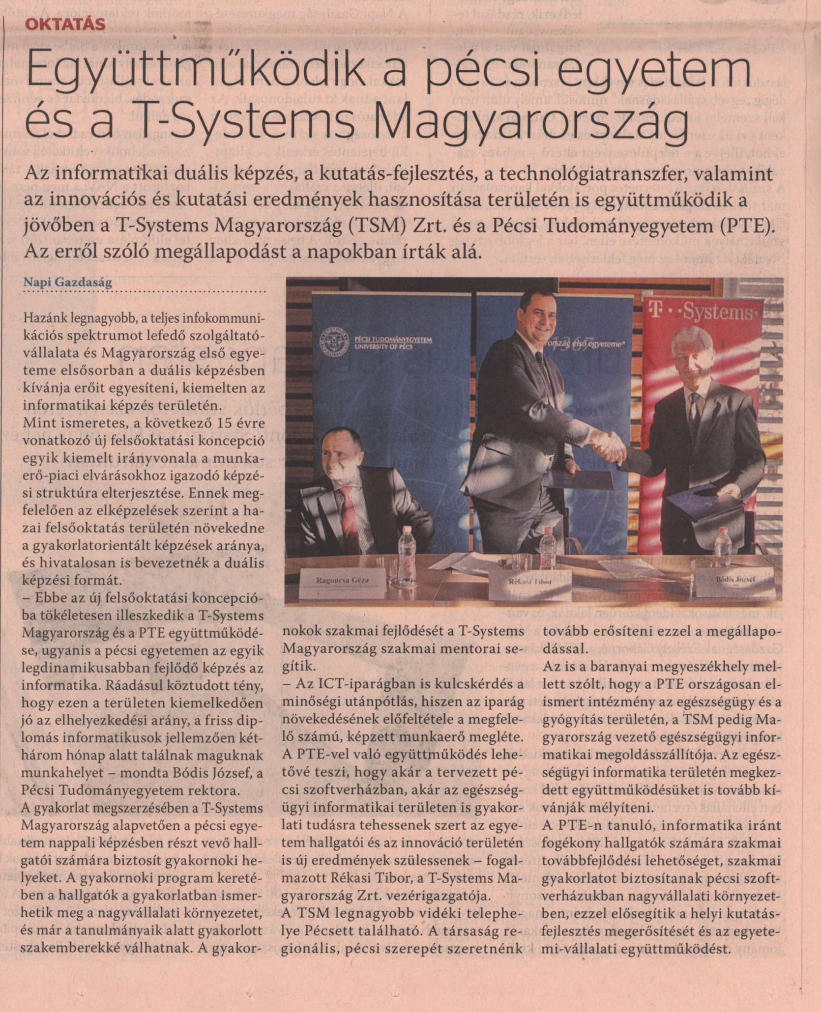 Együttműködik a pécsi egyetem és a T-Systems Magyarország