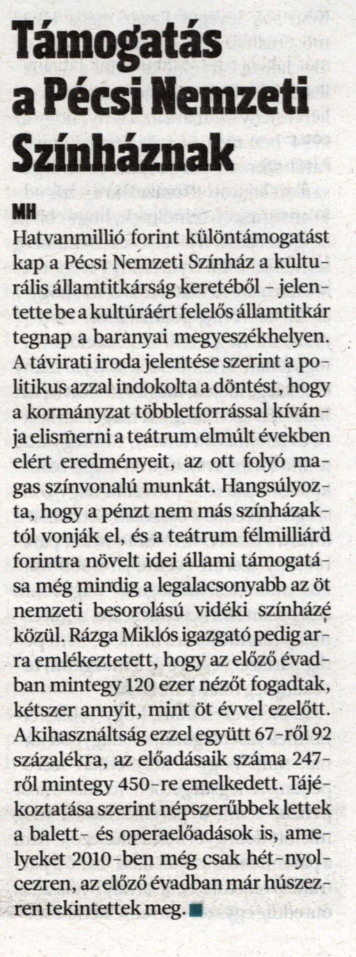 Támogatás a Pécsi Nemzeti Színháznak