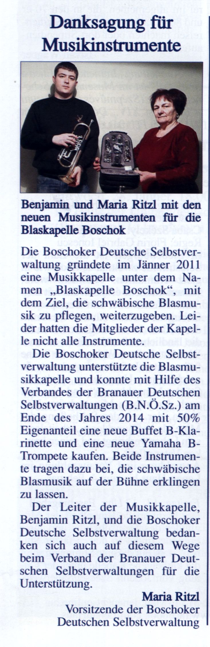 Danksagung für Musikinstrumente