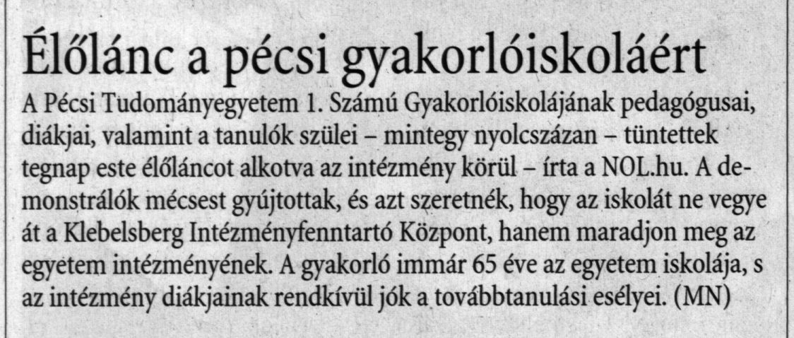 Élőlánc a pécsi gyakorlóiskoláért