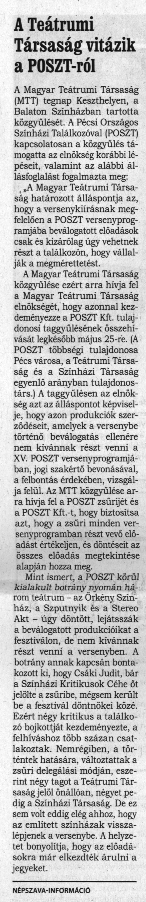 A Teátrumi Társaság vitázik a pOSZT-ról