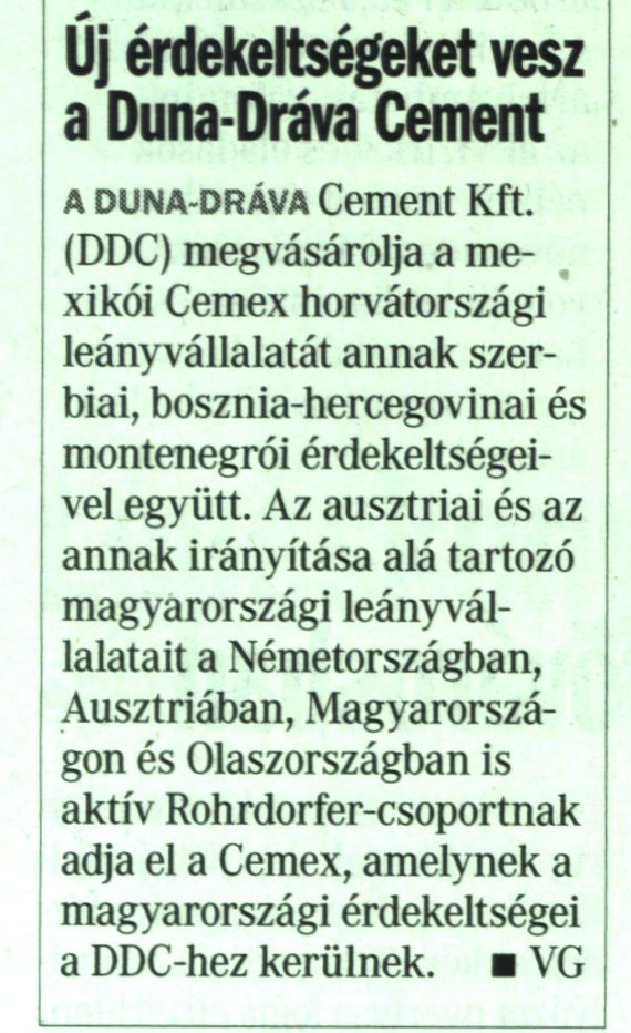 Új érdekeltségeket vesz a Duna-Dráva Cement