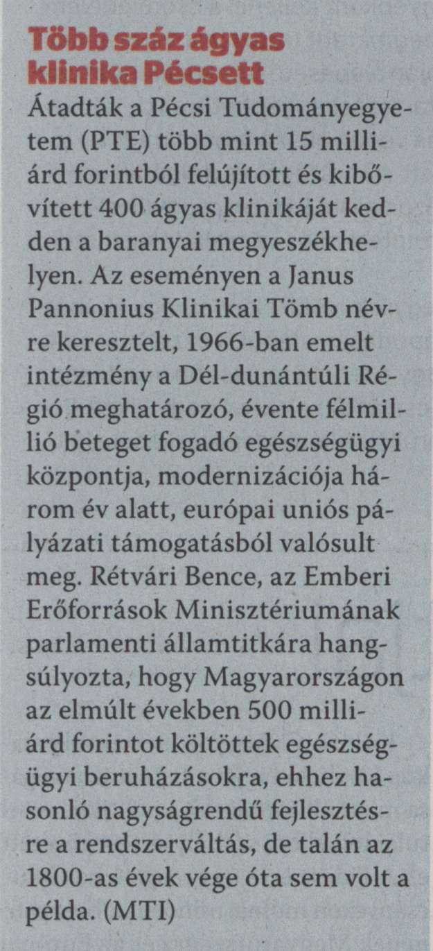 Több száz ágyas klinika Pécsett