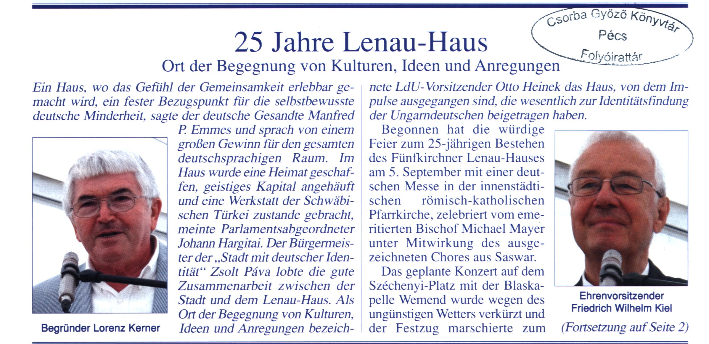 25 Jahre Lenau-Haus Ort der Begegnung von Kulturen, Ideen und Anregungen