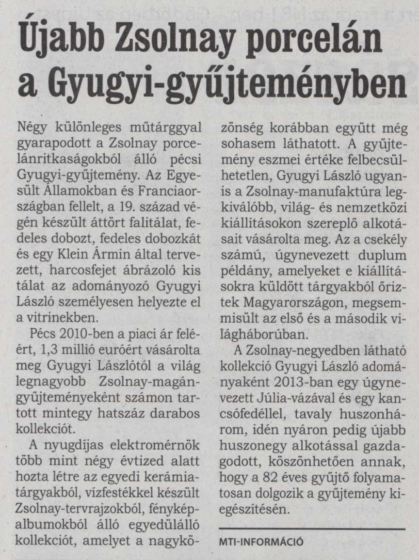 Újabb Zsolnay porcelán a Gyugyi-gyűjteményben