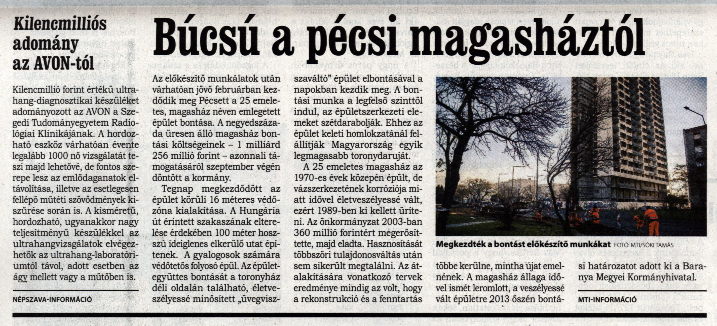 Búcsú a pécsi magasháztól