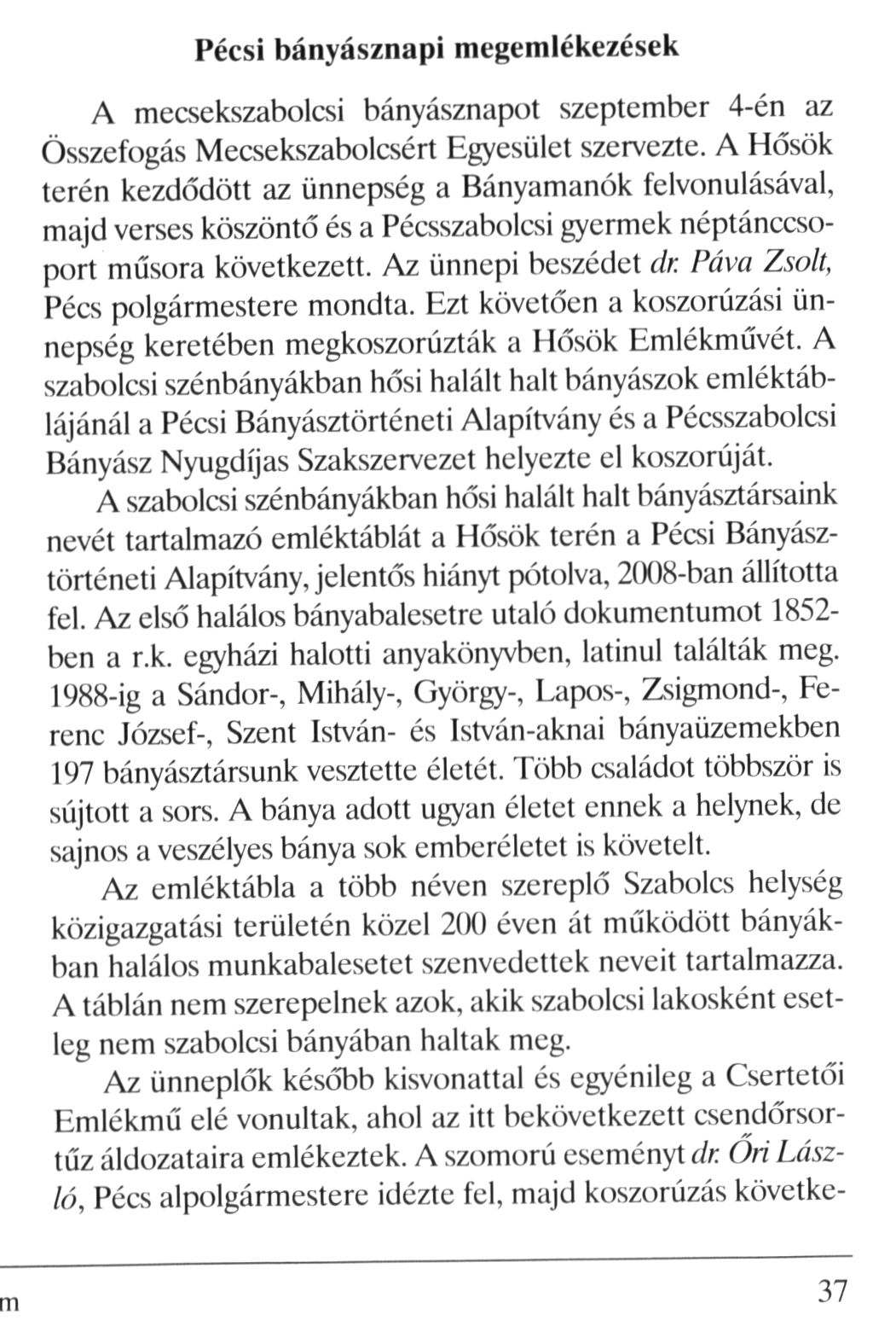 Pécsi bányásznapi megemlékezések