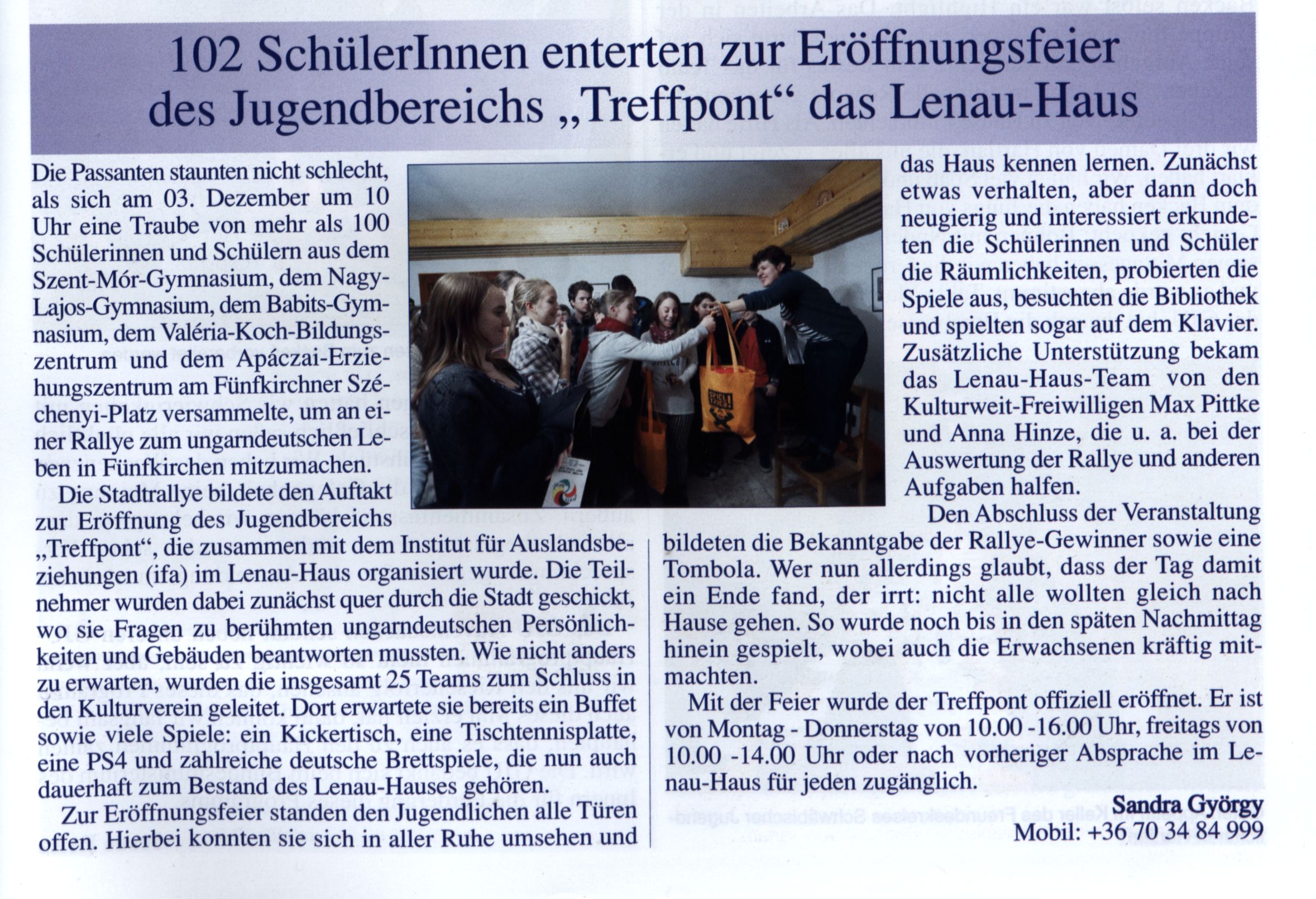 102 SchülerInnen enterten zur Eröffnungsfeier des Jugendbereichs "Treffpont" das Lenau-Haus