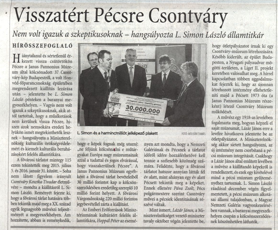 Visszatért Pécsre Csontváry