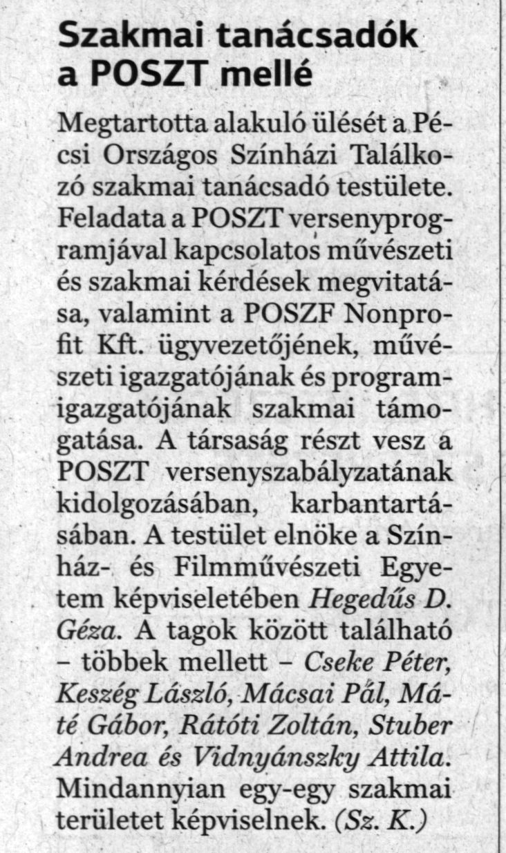 Szakmai tanácsadók a POSZT mellé