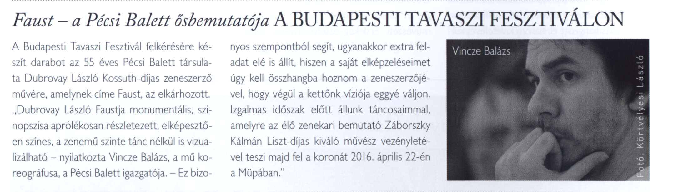Faust - a Pécsi Balett ősbemutatója a Budapesti Tavaszi Fesztiválon