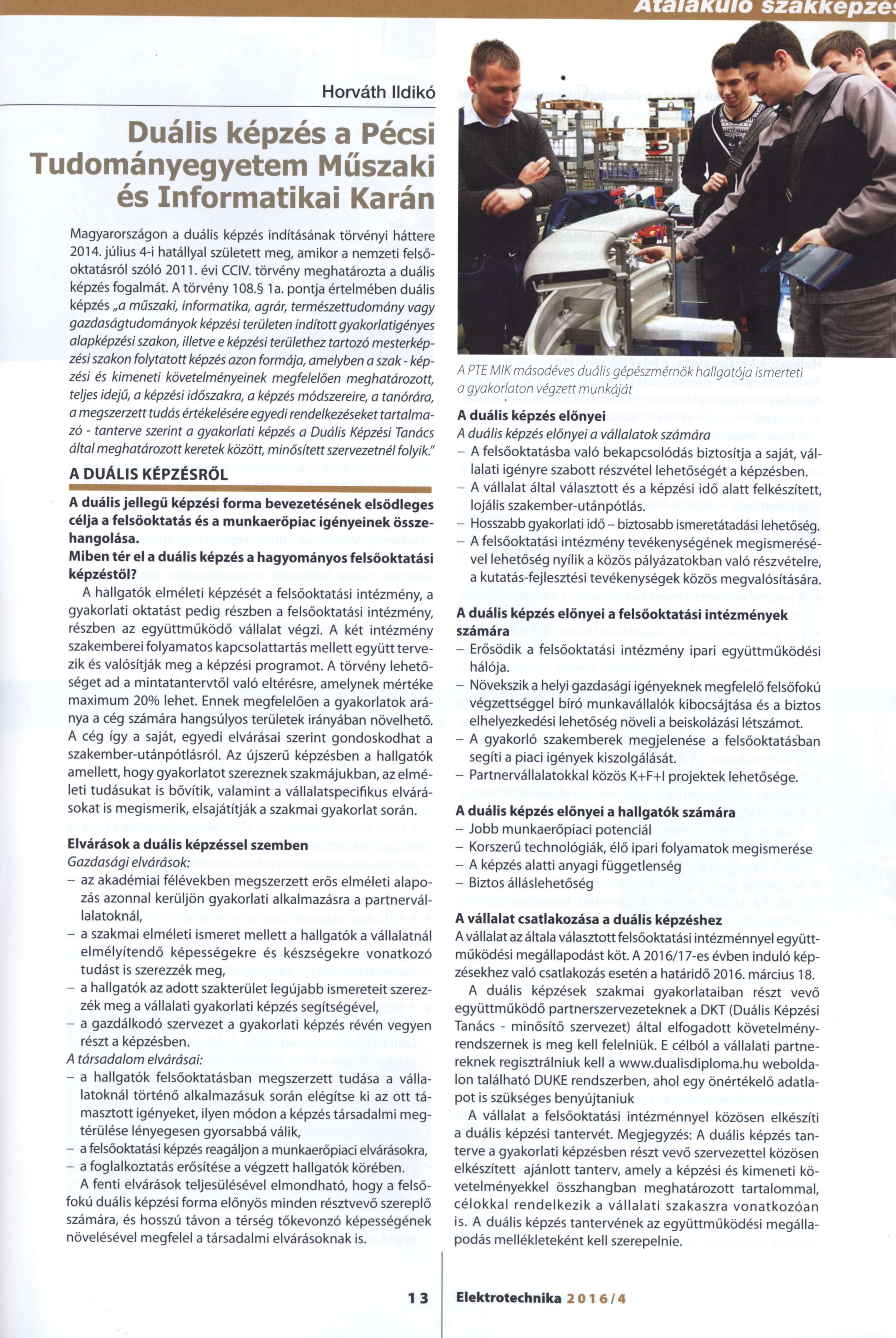 Duális képzés a Pécsi Tudományegyetem Műszaki és Informatikai Karán