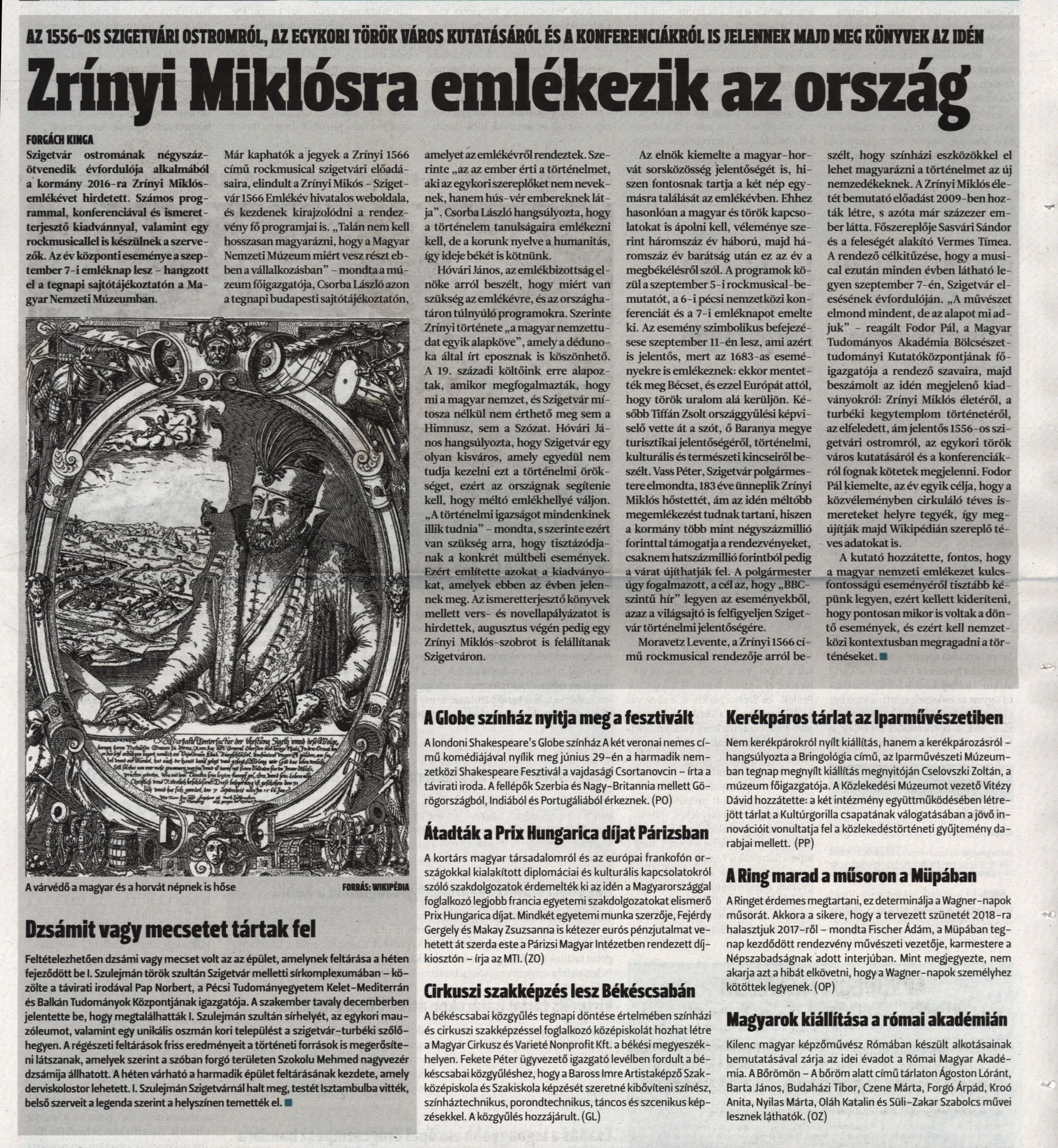 Zrínyi Miklósra emlékezik az ország