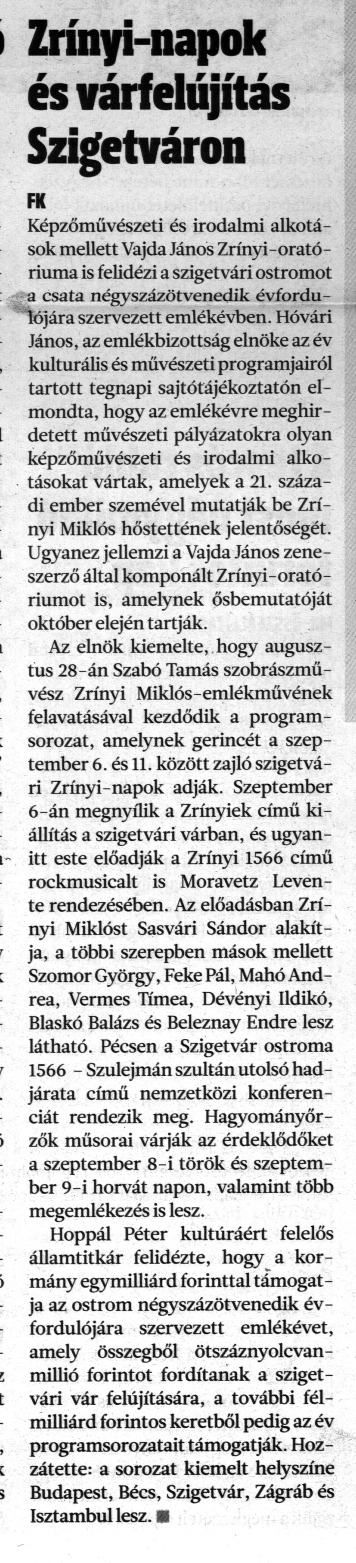 Zrínyi-napok és várfelújítás Szigetváron