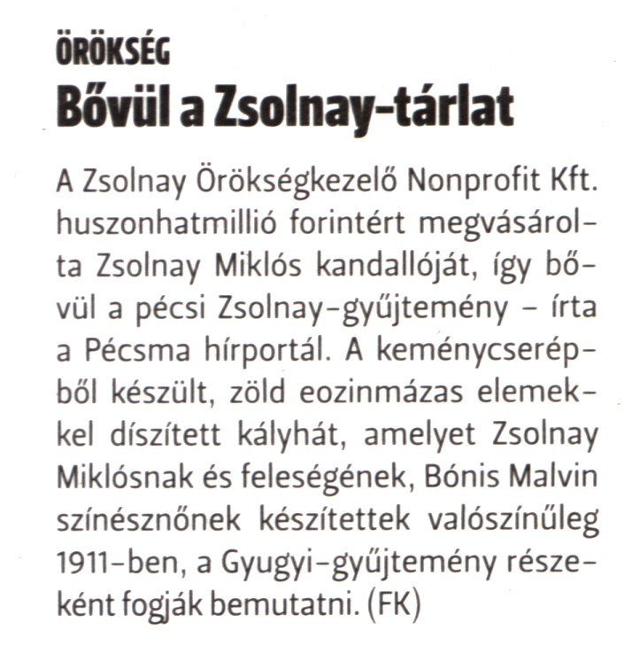 Bővül a Zsolnay-tárlat