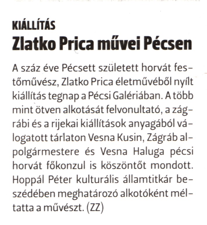 Zlatko Prica művei Pécsen