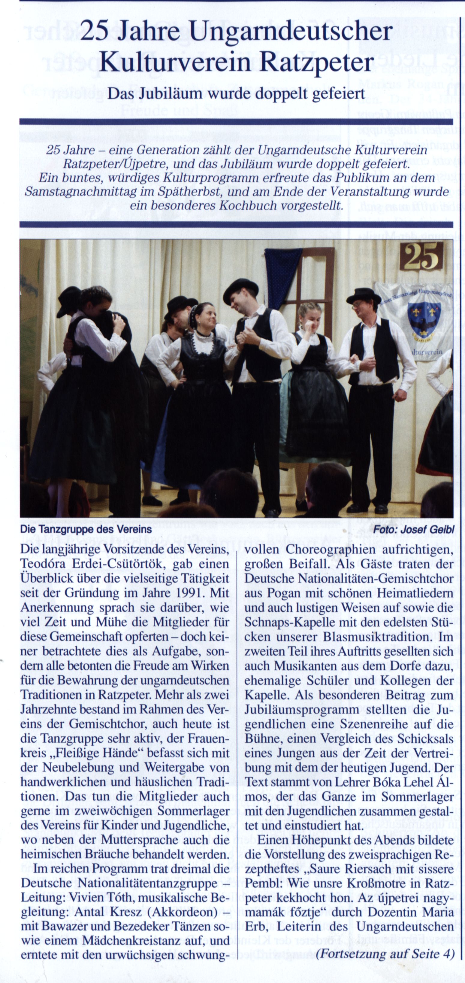 25 Jahre Ungarndeutscher Kulturverein Ratzpeter Das Jubiläum wurde doppelt gefeiert