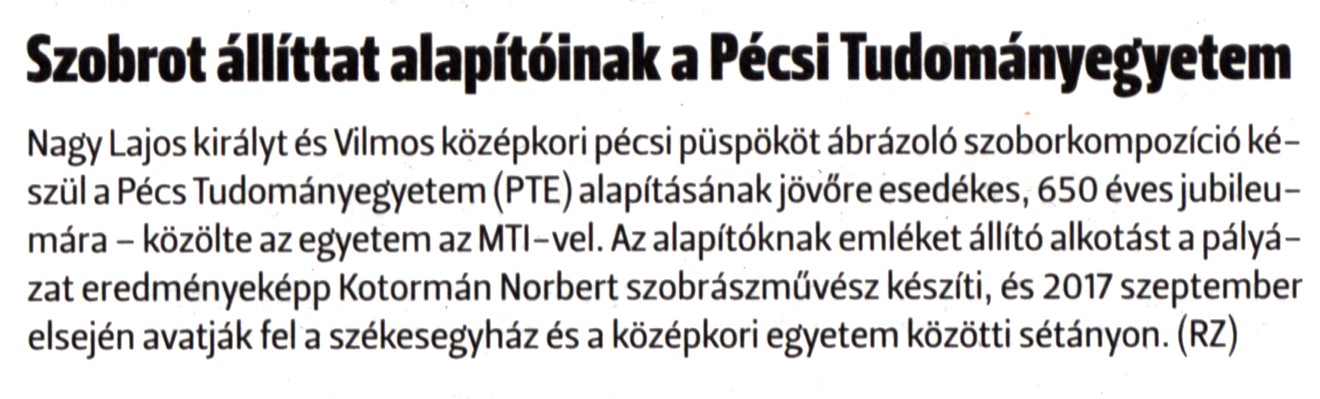 Szobrot állíttat alapítóinak a Pécsi Tudományegyetem
