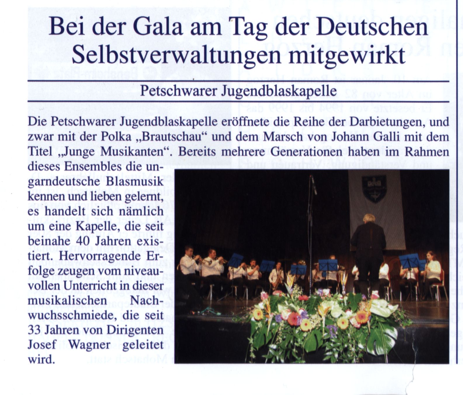 Bei der Gala am Tag der Deutschen Selbstverwaltungen mitgewirk Petschwarer Jugendblaskapelle