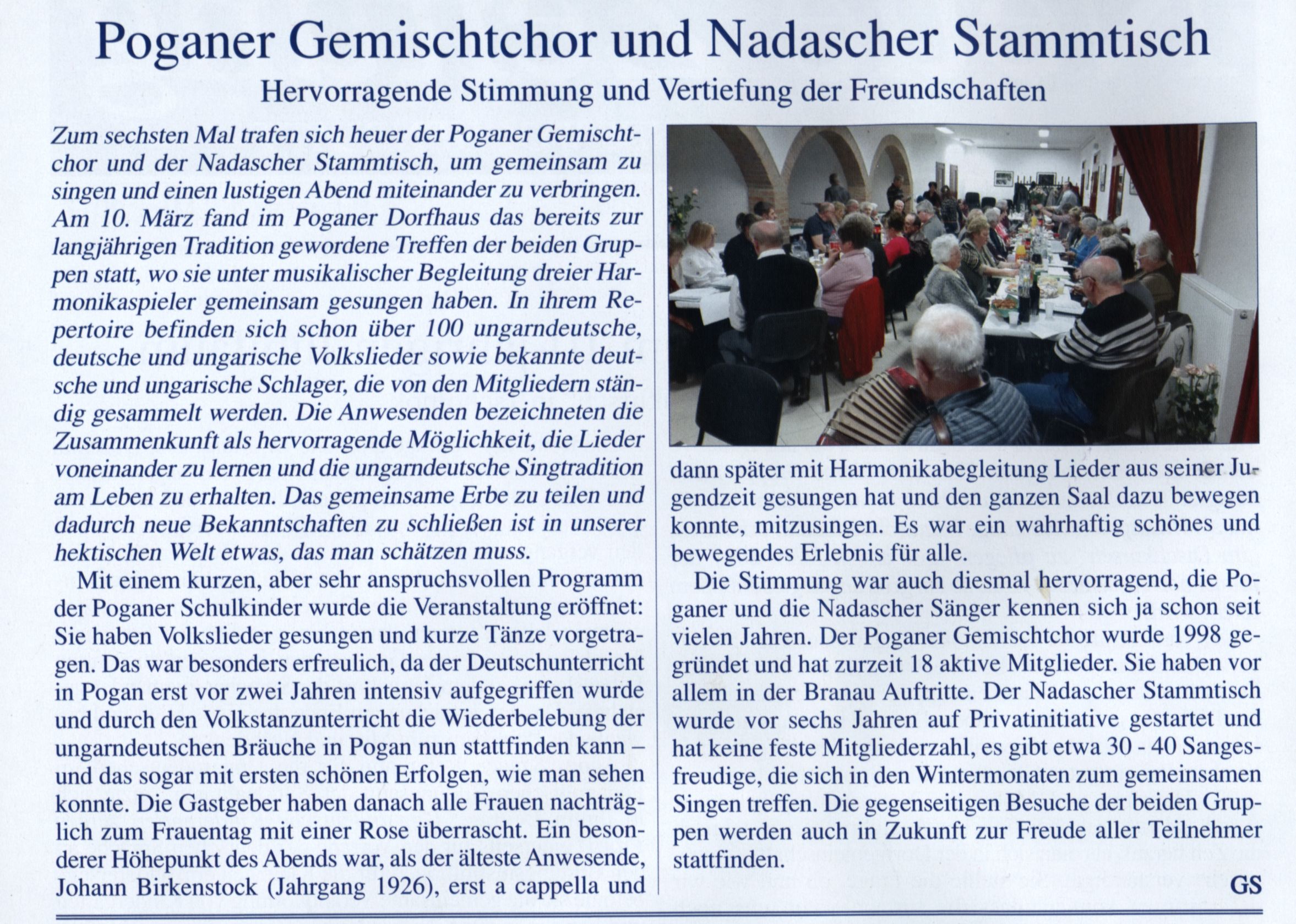 Poganer Gemischtchor und Nadascher Stammtisch Hervorragende Stimmung und Vertiefung der Freundschaften
