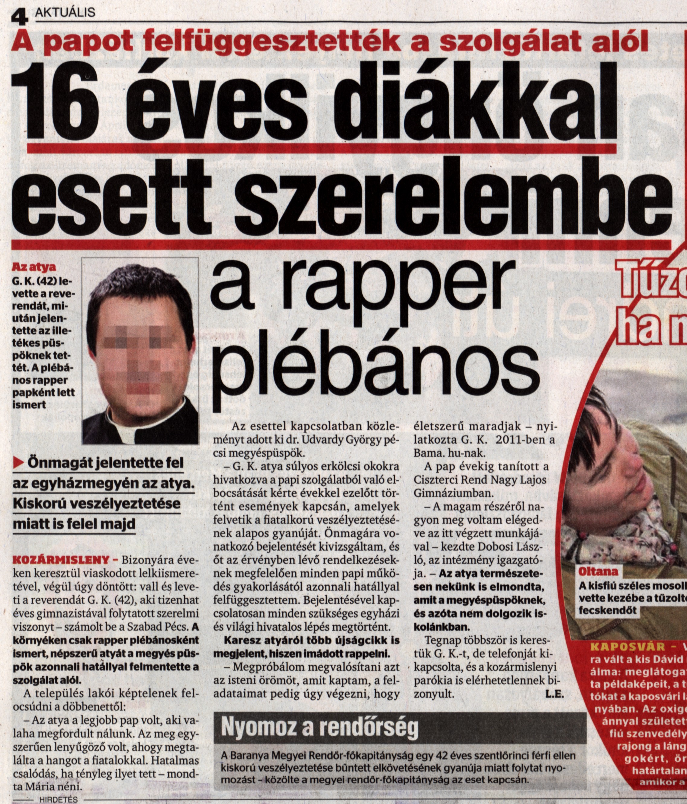 16 éves diákkal esett szerelembe a rapper plébános A papot felfüggesztették a szolgálat alól