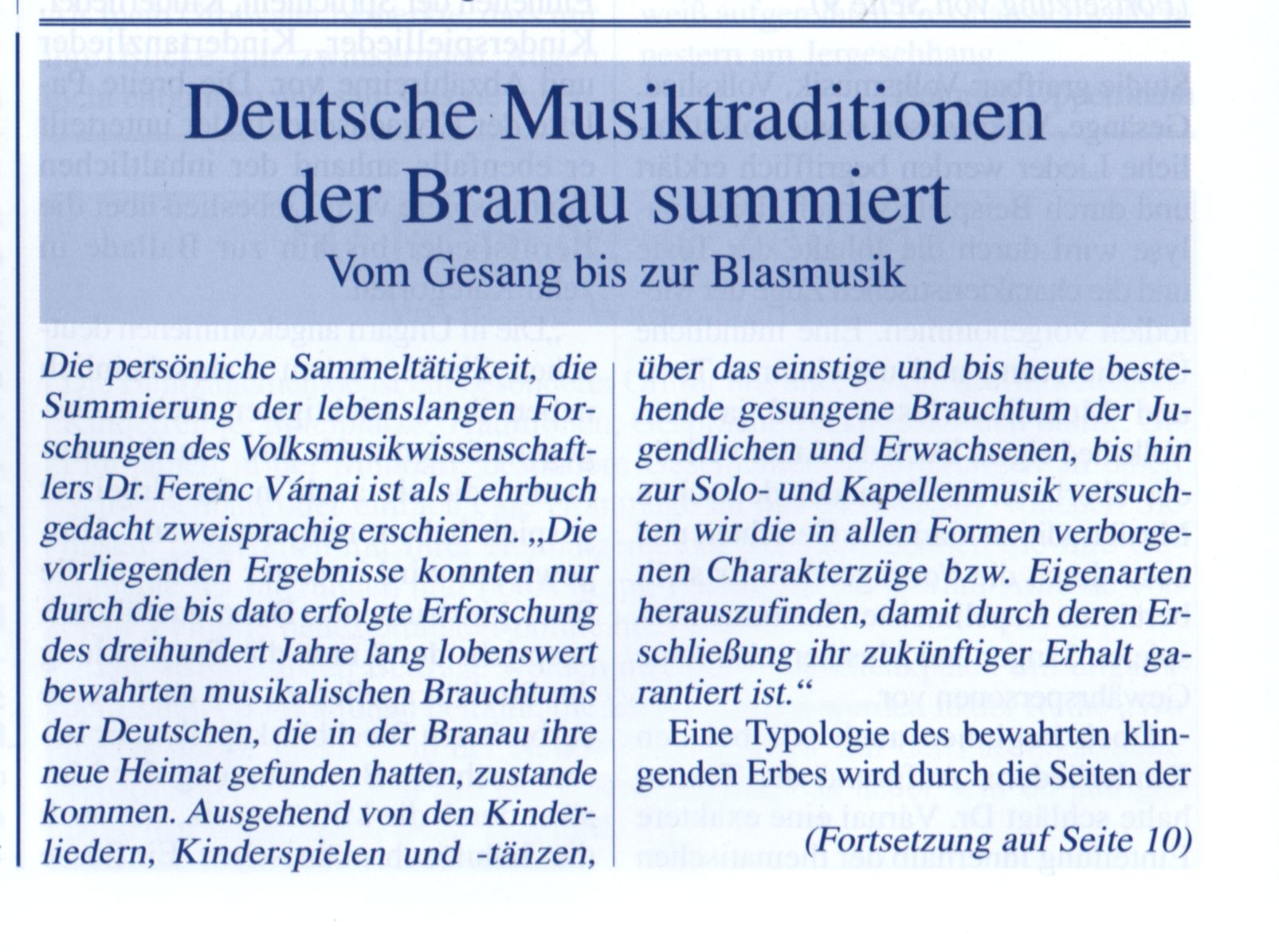 Deutsche Musiktraditionen der Branau summiert Vom Gesang bis zur Blasmusik