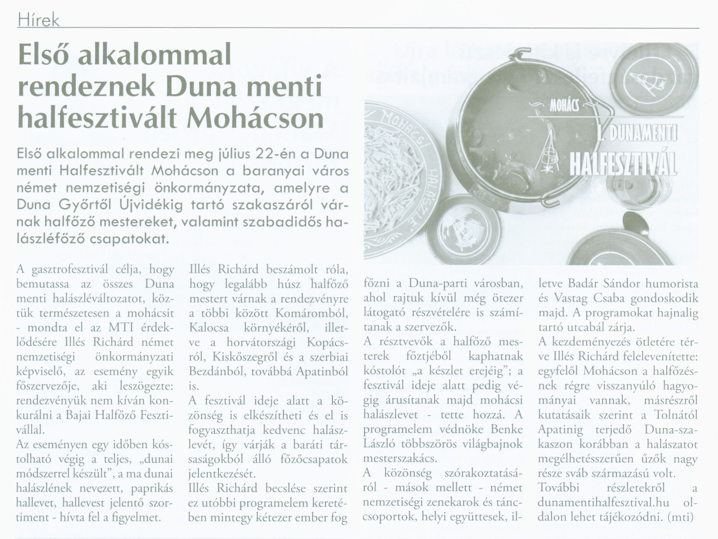 Első alkalommal rendeznek Duna menti halfesztivált Mohácson